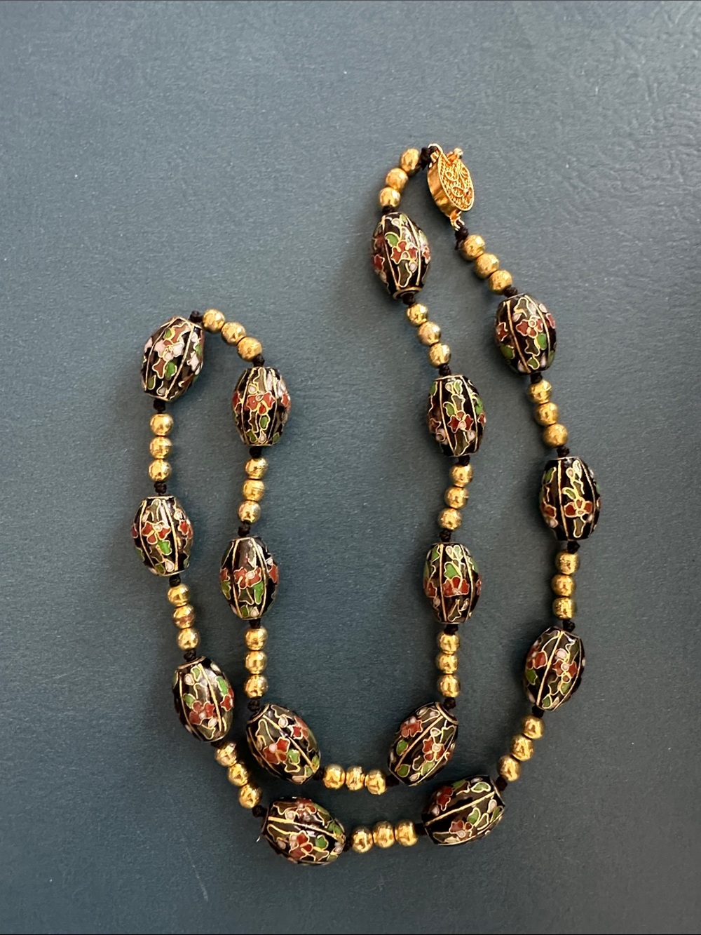 Rare Vintage Black Cloisonne Necklace